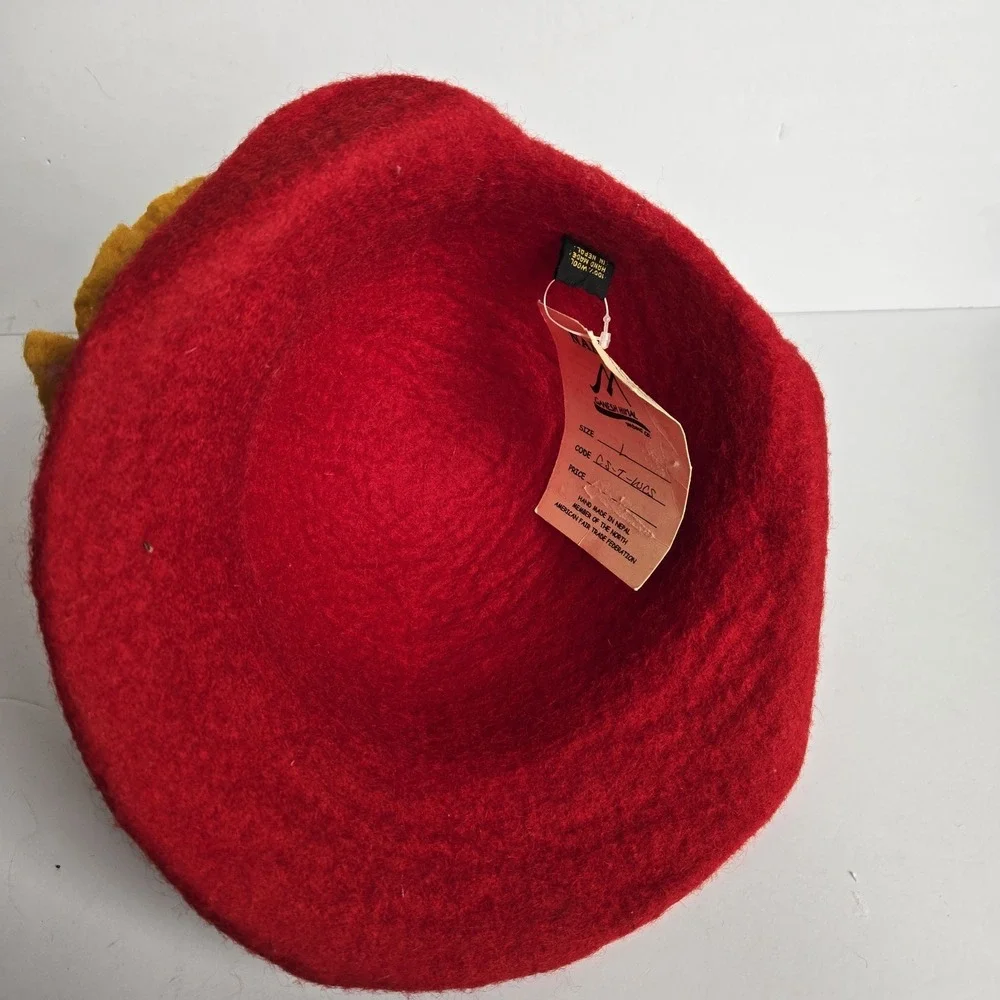 NEW Handmade‎ Nepal Felted Wool Hat Red Boho Fair Trade Ganesh Himal Trading Co.